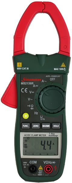 Tekpower Sinometer MS2138R Auto-Ranging True RMS AC/DC Clamp Meter, with Frequency and Capacitance Measurement, Mastech MS2138R