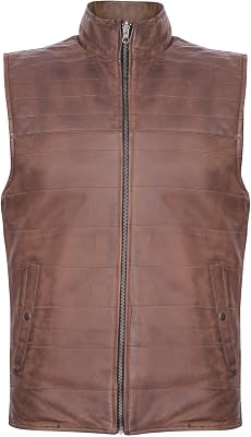 Mens Black Brown Reversible Leather Puffer Body Warmer Padded Waistcoat Gilet