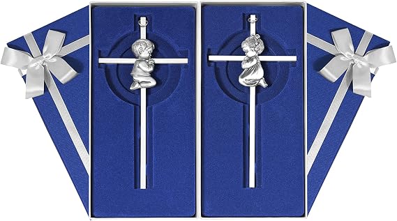 2 PCs Silver Baby Wall Cross Baptism Gifts for Boy and Girl Christening First Communion Dedication Gift for Baby Girls Goddaughter Religious Baptismal Children Crosses Gifts from Grandparents, 7in