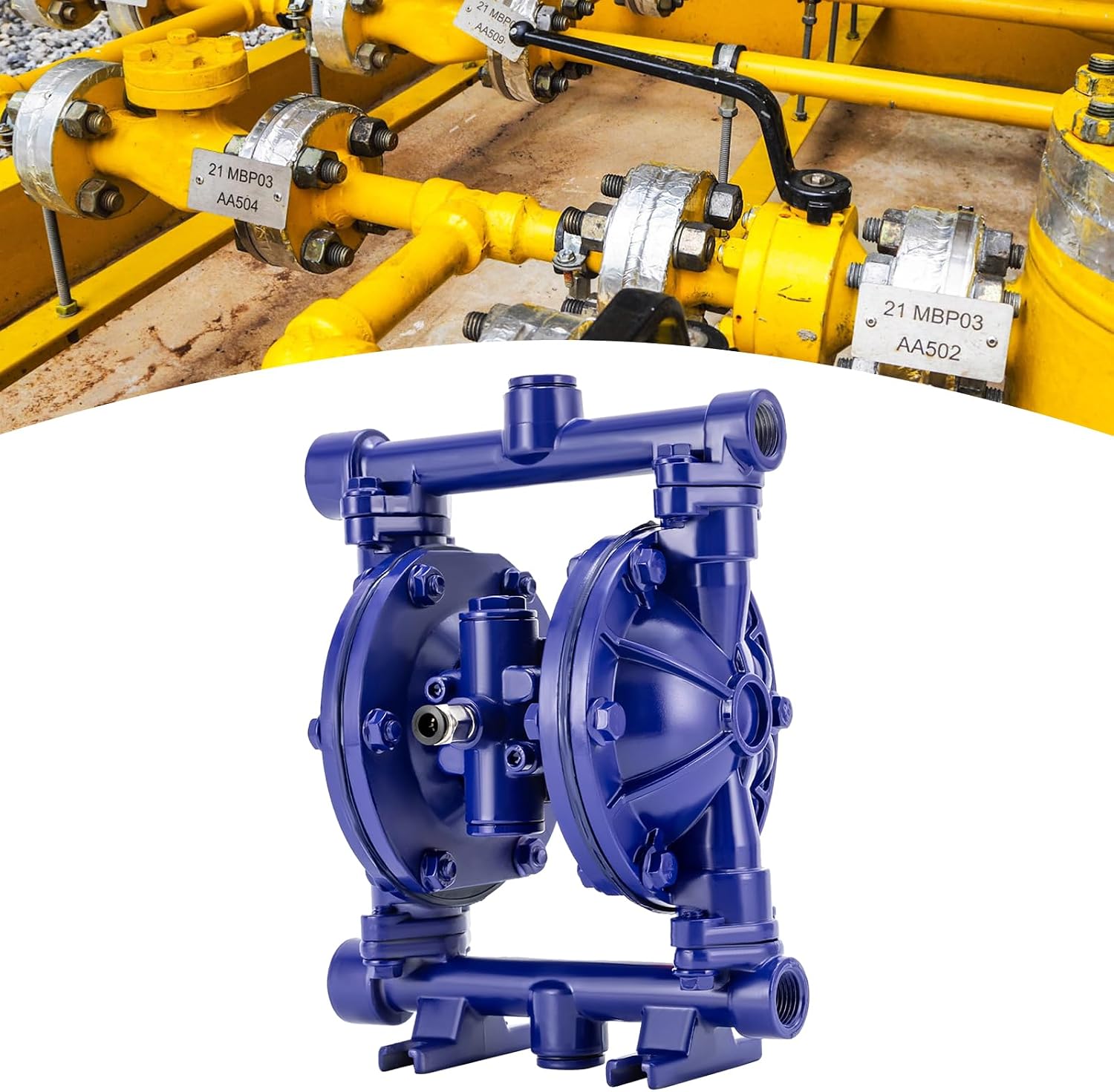 Air Operated Double Diaphragm Pump Compressed Air Diaphragm Pump Professional Double Diaphragm Pump 1/2 Inch Inlet and Outlet Maxi PSI Value: 115 psi with 0.32 Inch Gas Nozzle