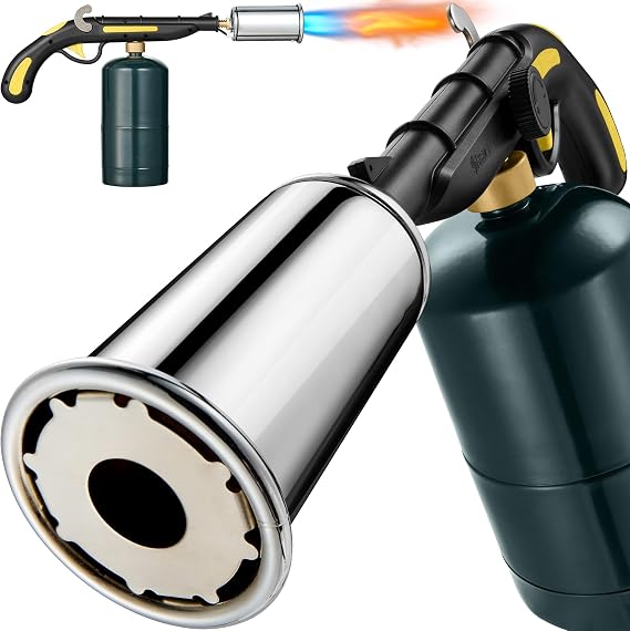 Cooking Torch Kitchen Blow Torch Flamethrower, Grill Gun Propane Torch Flame Thrower Gun with High Output, Adjustable Flame,Food Sous Vide Culinary Torch for Searing Steaks Campfires-Tank Not Included