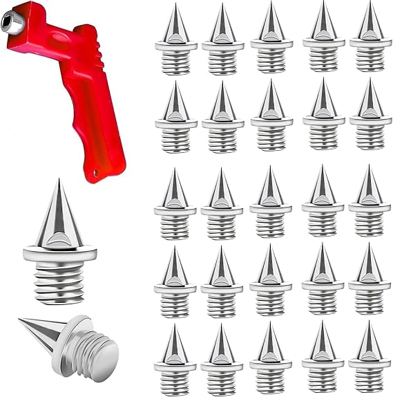 20 Pack 6mm Track Spikes Stainless Steel Running Shoe Spikes with Wrench Pyramid Grip Replacement Spikes for Sprint Cross Country Training Strong Traction and High Wear Resistance 0.25Inch Silver