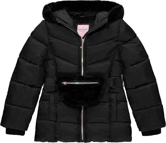 Juicy Couture Girls Heavyweight Winter Jacket with Faux Fur Hood and Cargo Pockets