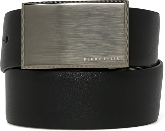 Perry Ellis Men's Portfolio Patterned Plaque 100% Leather Reversible Belt (Sizes 30-44 Inches)