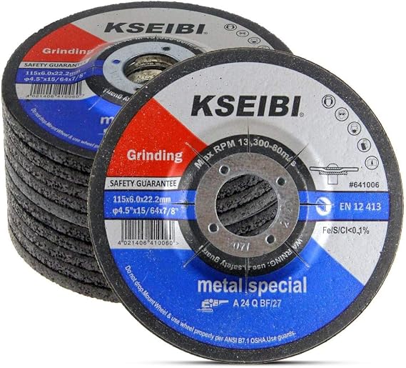 KSEIBI 651006 Grinding Wheels 10-Pack, Aluminum Oxide Discs for Metal & Stainless Steel, 4-1/2" x 1/4" x 7/8", Aggressive Grinding for Angle Grinders, Depressed Center Design