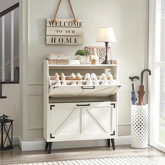 Barnyatoh Shoe Storage Cabinet with 2 Flip Drawers,Hidden Shoe Organizer