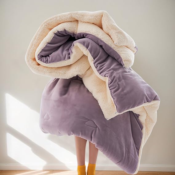 Winter Quilt Thickened Warm Bedding King Size Comforter Lamb Cashmere Heavy Quilt(E,150 * 200cm/2.5kg)