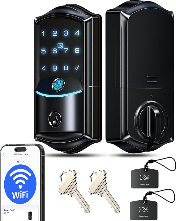 Veise VE027 WiFi Smart Lock Fingerprint Keyless Entry Deadbolt Matte Black