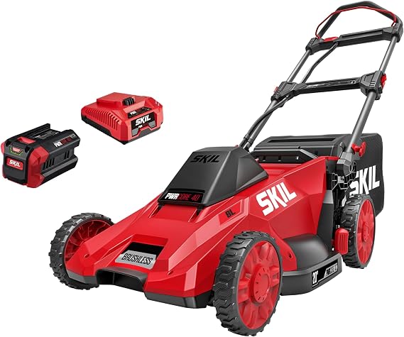 SKIL PWR CORE 40 Brushless 40V 20-Inch Push Mower Kit, Includes 6.0Ah Battery and 150W Charger - PM4910-15
