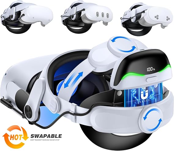 Hot-Swappable Battery Head Strap for Quest 3/Quest 3S/ Quest 2, 6700mAh Magnetic Battery for Extra 2-3H Playtime, Comfort VR Headstrap Reduce Pressure, Enhanced Balance, for Oculus Head Strap