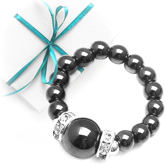 Black Magnetic Hematite Stretch Ring, Beaded & Finger Ring for Women, Acupressure Points