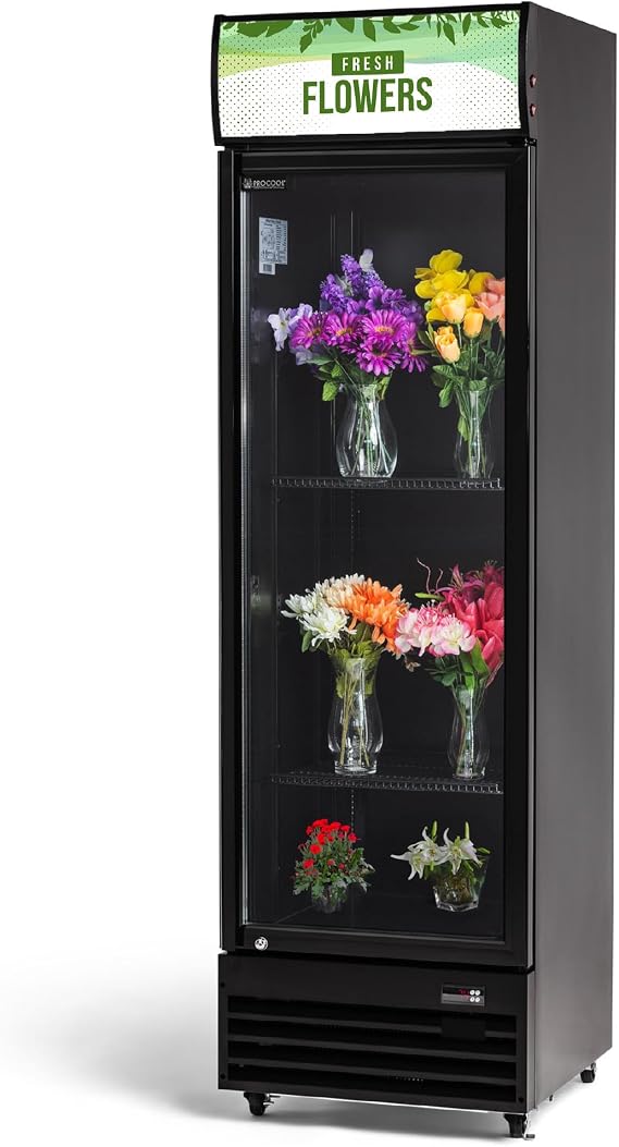 Procool Floral Display Cooler, 12.7 CuFt Black Flower Fridge, 1 Glass Door
