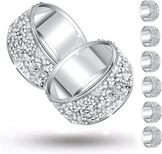 Rhinestone Napkin Rings Silver Set of 6,Crystal Napkin Holder Crushed Diamond Serviette Buckles for Dinner, Wedding, Party, Holiday, Banquet,Everyday Table Setting Decor