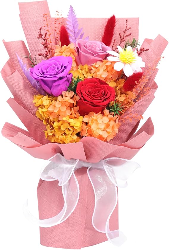 Lovenfold Preserved Flowers Bouquet 12 Mixed Multi-Color Roses for Delivery, Birthday Flowers Rose Gifts for Women Mom Grandma