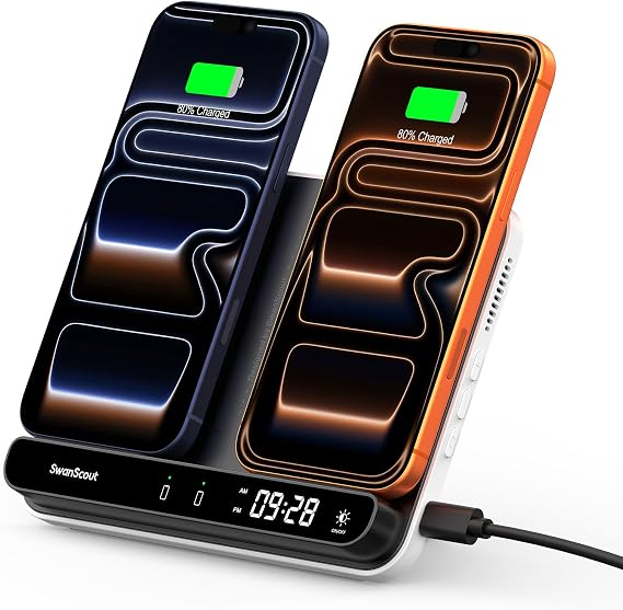 Dual Phone Foldable Wireless Charging Station for iPhone, Galaxy, Pixel