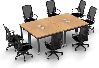 Conference Meeting Seminar Tables and Seating Model 7663 12pc Set Color Beech X-Thick Tops, Industrial Casters, Ready to Use. Tables, Power Bars, Seating Included