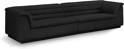 Meridian Furniture 193Black-S119 Cascade Collection Modern | Contemporary Modular Sofa with Rich Black Boucle Fabric, Deep Channel Tufting, Curved Arms, 118 W x 35 D x 28 H, Black
