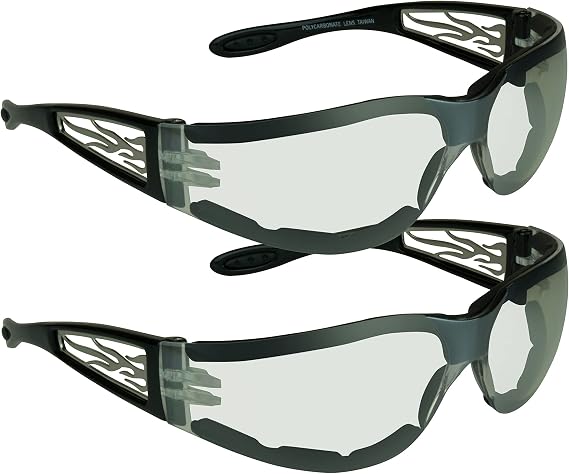 Bikershades Motorcycle Sunglasses Foam Padded with Flame design for Men Women - Free Microfiber Cleaning Case