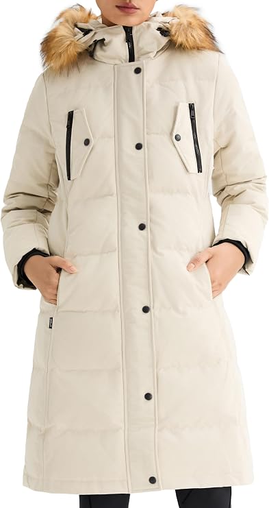 Orolay Women's Down Jacket Winter Long Coat Windproof Puffer Jacket with Fur Hood