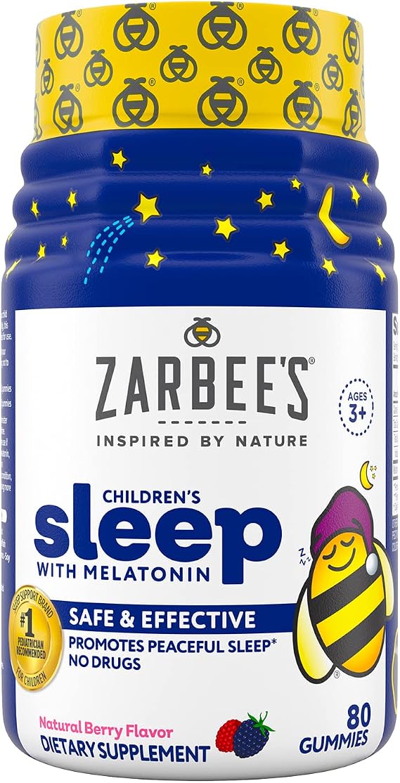Zarbee's Kids 1mg Melatonin Gummy, Drug-Free & Effective Sleep Supplement for Children Ages 3 and Up, Natural Berry Flavored Gummies, 80 Count