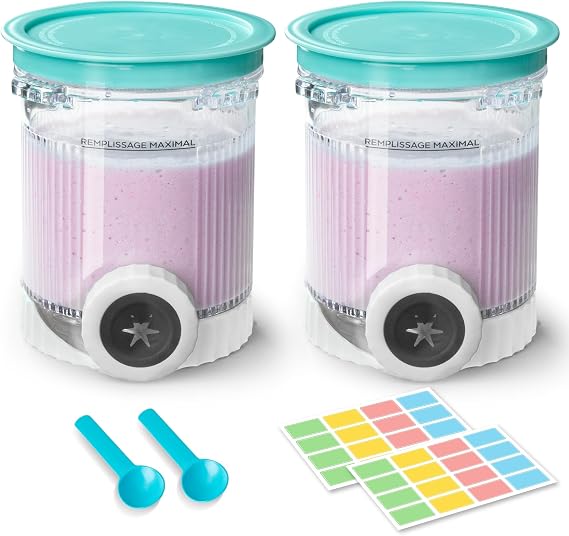 2 Pack Creami Swirl Pints & Lids for Ninja, Compatible with NC700 Series Ninja Swirl Ice Cream & Soft Serve Makers, with 2 Spoons & 32 Writable Labels, BPA-Free & Dishwasher Safe, Blue
