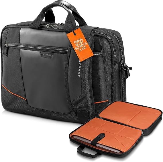 EVERKI Flight Business Laptop Briefcase for Men & Women, Black - 15L | Durable Polyester & Ballistic Nylon, Heavy Duty, Travel-Friendly and Work, Water-Repellent, Laptop Compartment up to 16"