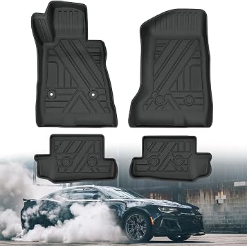 AOMSAZTO Floor Mats Custom Fit for Chevy Camaro 2016-2024 1st & 2nd Row All Weather Protection Floor Liners - Waterproof Car Mats for Chevrolet Camaro Black