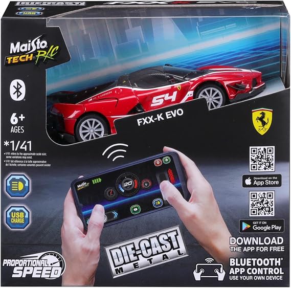 Maisto Tech R/C MINI METAL DIE-CAST FERRARI FXX-K EVO Bluetooth Radio Control Super Car - 1:41 Scale - Hightly Detailed, High Performance RC Vehicle, Multipe Colours