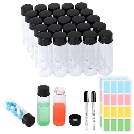 15ml Clear Glass Vials with Screw Caps 25pcs Sample Vials Liquid Leak-Proof Clear Bottles with Lids