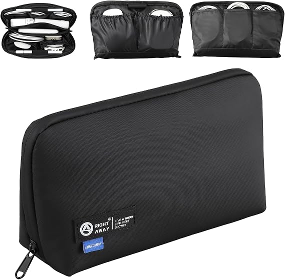 RIGHT AWAY Travel Tech Pouch,Waterproof Cord Case,Electronics Organizer Travel Case,Cable Organizer Storage Bag For Phone, Charger, Accessories(BLACK)