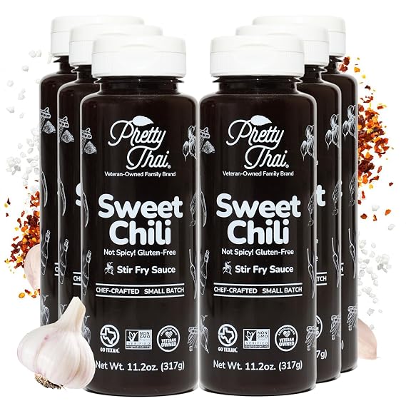 Pretty Thai Sweet Chili Sauce, Gluten Free Certified Non-GMO Authentic Vegan Stir Fry, BBQ Condiment, Dipping Sauce, Rice Seasoning, 100% Natural (Pack of 6)