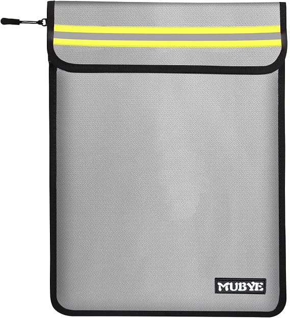 Fireproof Waterproof Money Document Bag, 1Pack 15"x 11" Pouch | Safe Zipper Bags, with Reflective Strip, Storage Organizer for Important Documents Holder,File,Cash,Passport,Tablet, Gray