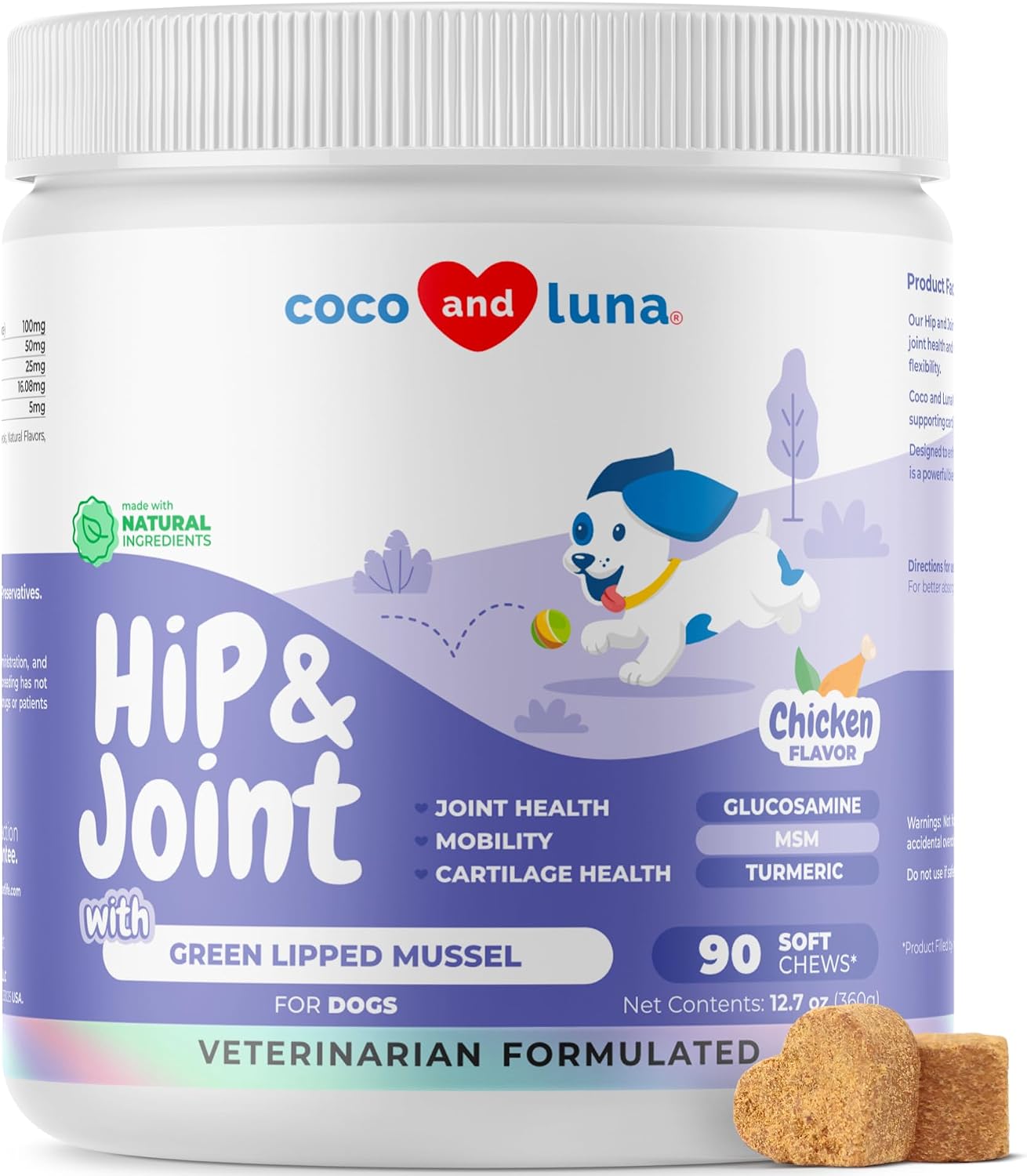 Hip and Joint Supplement for Dogs - with Glucosamine, Green Lipped Mussel, Turmeric, Chondroitin, Fish Oil, MSM and Yucca Schidigera for Dog Joint Relief & Mobility