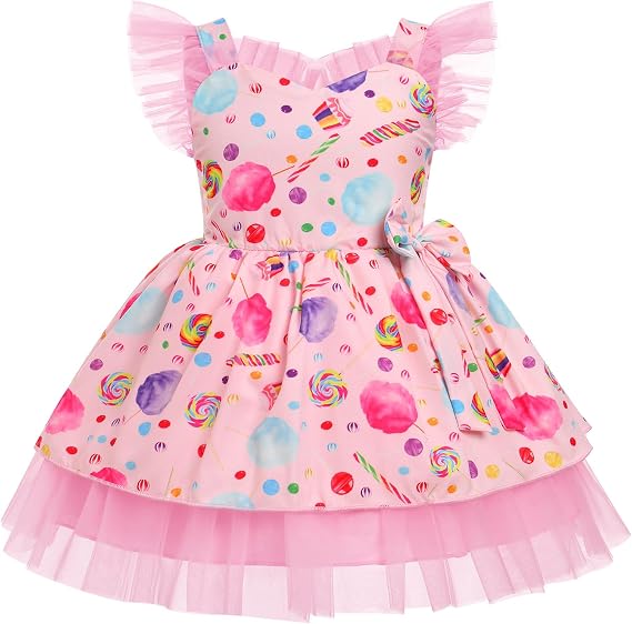 IMEKIS Toddler Girls Birthday Dress Cow Strawberry Floral Tulle Princess Party Dresses Summer Cake Smash Photo Shoot