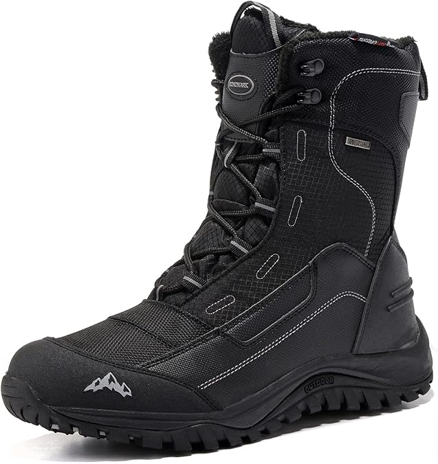 ROCKMARK Men's Winter Snow Boots Outdoor Warm Mid Calf Waterproof Durable Boot Non-Slip Warm Climbing Shoes