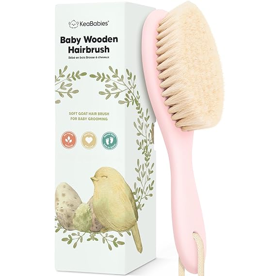 Wooden Baby Hair Brush for Toddler, Infant Cradle Cap (Blush, Regular)