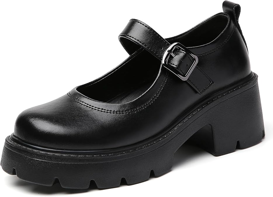 Mary Jane Shoes Platform Mary Janes for Women Chunky Mary Janes | Comfortable Chunky Heel Lightweight Ankle Buckle Strap Work Office Dress Business Casual Flight Attendant Womens Mary Jane's