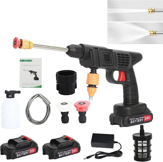 High Pressure Power Washers Electric Powered for Cars, 24V 1500mAh Portable Handheld Power Washer with Inlet Pipe, Filter, Foam Jug for Cars, Fences, Patio, Furniture