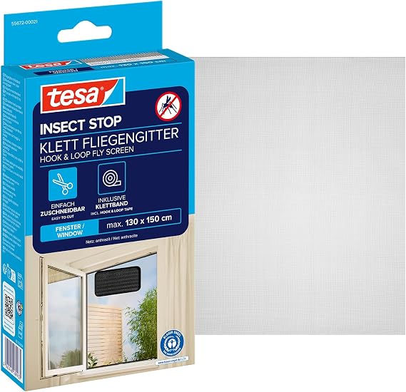 Sineklik, Standart, Cırt Bantlı, Pencere için, Kesilerek ayarlanabilir, Siyah, 1.30m x 1.50m | Pencere için kesilebilir böcek koruması – delmeden ve kendinden yapışkanlı cırt bantlı sivrisinek koruması – yıkanabilir