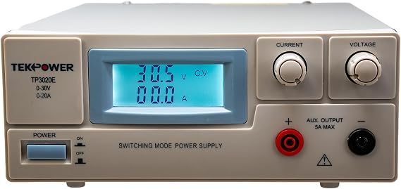 TekPower TP3020E Adjustable DC Regulated Power Supply 30V 20A Switching Power Supply with LCD Display, Low Ripple, and Dual Output (Main + AUX)