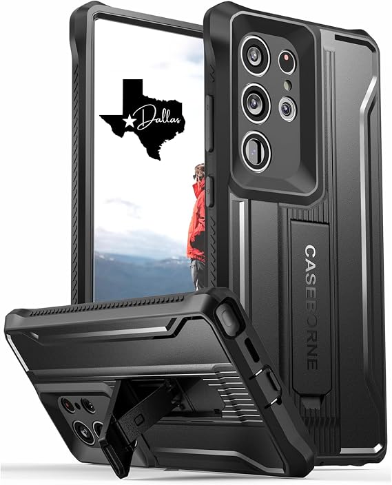 CaseBorne V Compatible with Samsung Galaxy S24 Ultra Case - [Extremely Rugged] [Military Grade 5-Layer Construction] with Built-in Stand - [Formerly ArmadilloTek] - Black