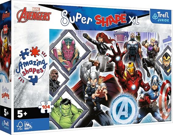 Trefl 50018 104 XL Super Shape Crazy Shape Puzzles Large Pieces Colorful Puzzles Containing Fairytale Heroes Fun for Kids Ages 5 and Up Marvel Avengers Favorite Avengers