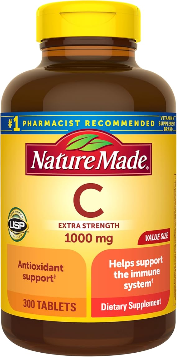 Nature Made Extra Strength Vitamin C 1000 mg Tablets, 300 Count | Adult Vitamin C Tablets for Immune Support and Antioxidant Support, 300 Day Supply