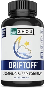Zhou Driftoff - Nature Inspired Sleep Aid, Valerian Root & Melatonin for Sleep for Men & Women, Calm Sleeping Supplement for Adults with Gaba & Chamomile to Relax - 60 Veggie Capsules