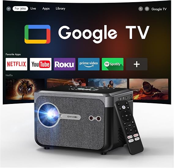 Portable Smart 4K Google TV Projector with 1200 ANSI Auto Focus Projector with Wifi6 and Bluetooth, HDMI eARC, Dolby Audio, NFC, Ceiling Mount for Bedroom/Apartments/Studios