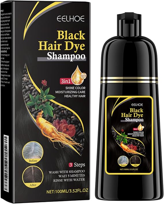 SONGQEE Black Hair Shampoo for Natural Hair, Instant Dye Shampoo, Color Men Women Color, Coloring in Minutes, Long Lasting and Mild Plant Formula