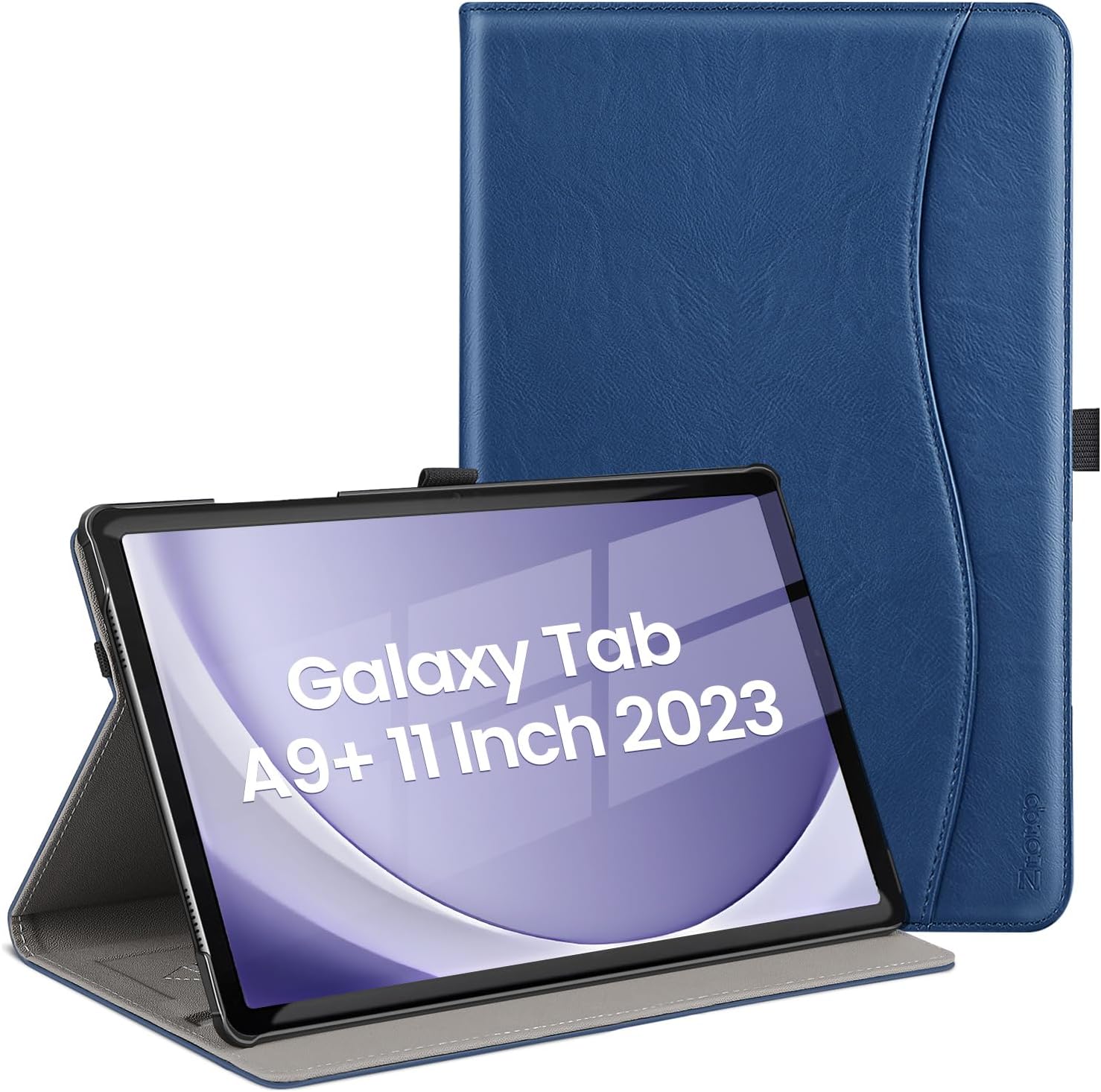 ZtotopCases for Samsung Galaxy Tab A9 Plus 11 Inch 5G 2023 Case with 2 Tempered Glass Screen Protectors, PU Leather Cover with Hand Strap, Front Pocket for Tablet A9 11SM-X210X216X218, Black