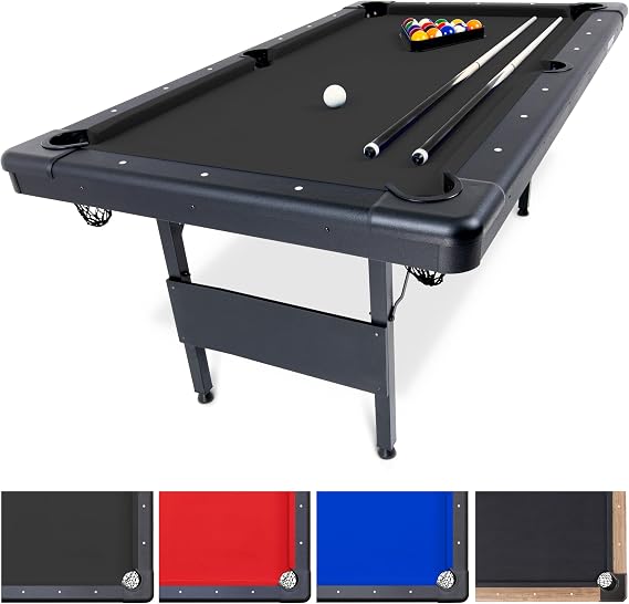 GoSports Billiards Game Table - Foldable Design, Includes Full Set of Pool Balls, 2 Cue Sticks, Chalk, and Felt Brush