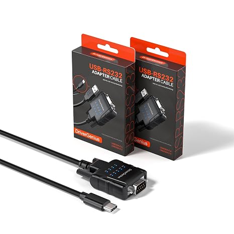 DriverGenius SerialPulseX USB-C to RS232 DB9 Adapter, 9-LED (2-Pack)
