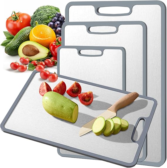 Titanium Cutting Board Set of 3, Double-sided non-slip edging Pure Titanium Chopping Board for Kitchen - Safety and slip resistance Hand Guard Durable and easy to clean (3-Piece S/M/L)